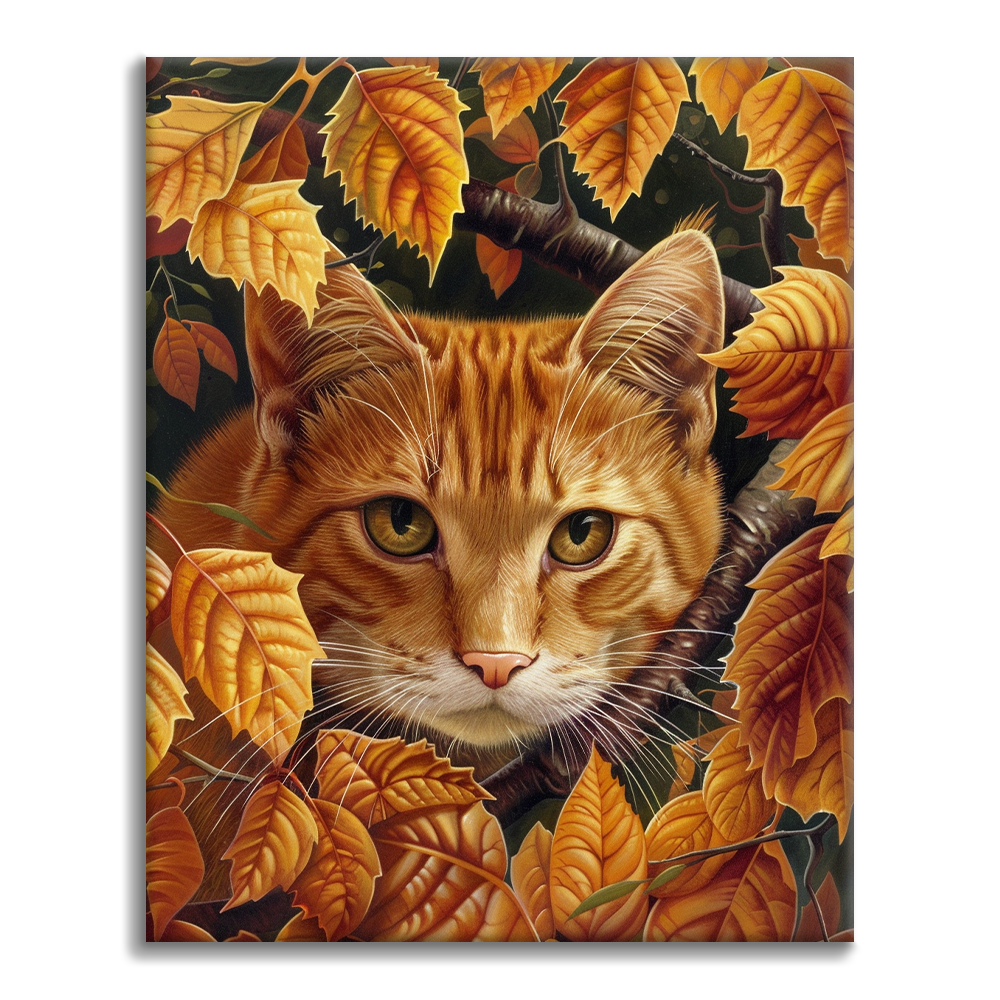 Feuilles et chat - Peinture par numéros