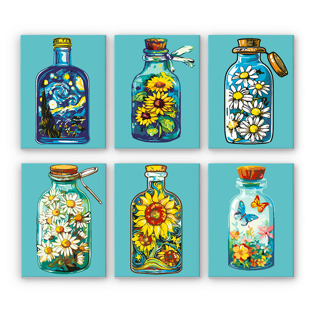 Bottle and flowers (Set of 6)