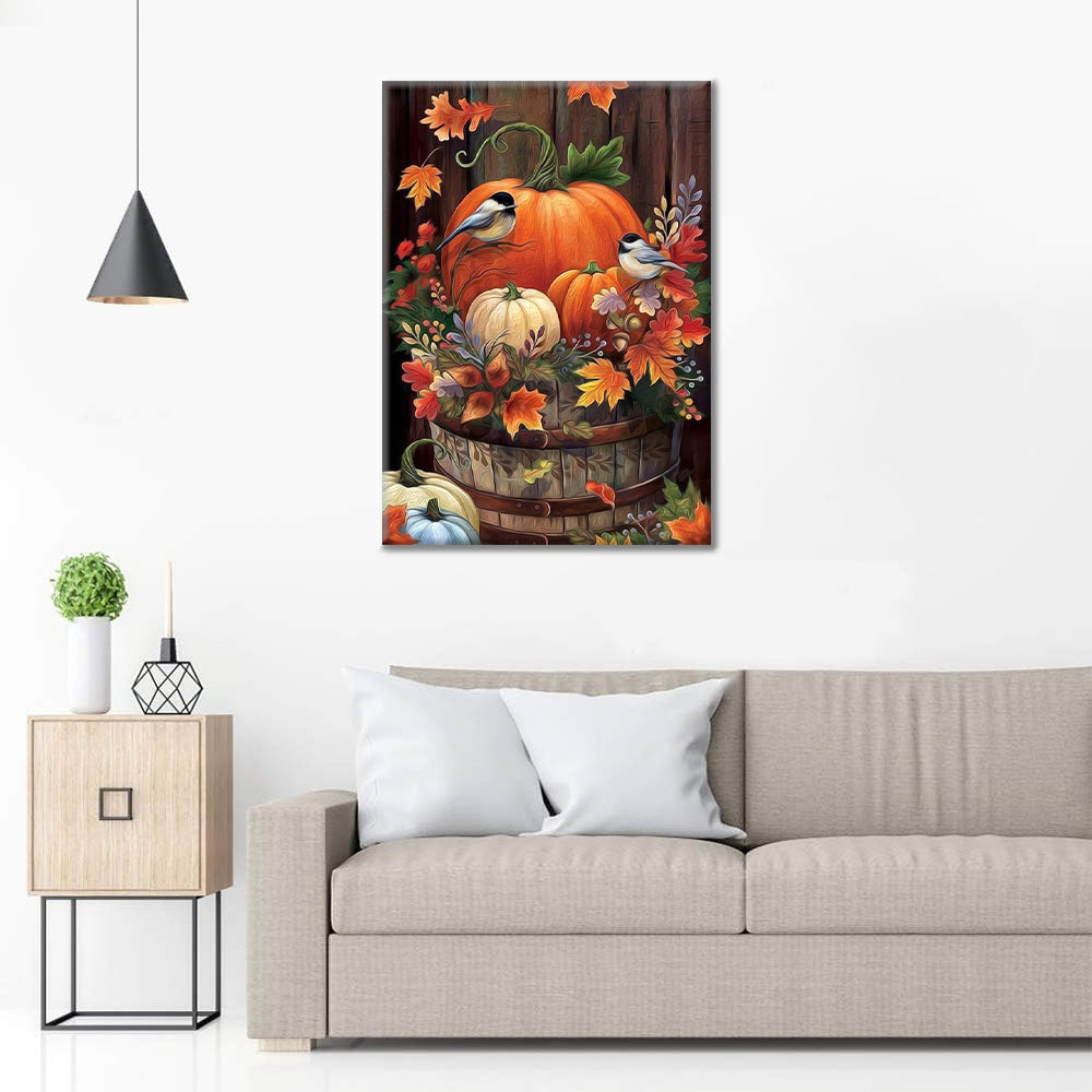 Feuilles d'oiseaux de citrouille d'automne - Peinture par numéros