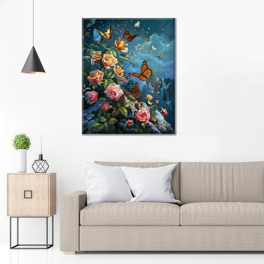 Papillons et roses - Peinture par numéros
