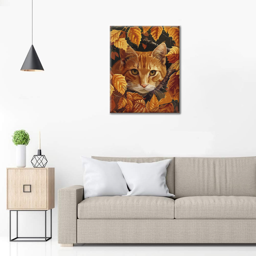 Feuilles et chat - Peinture par numéros