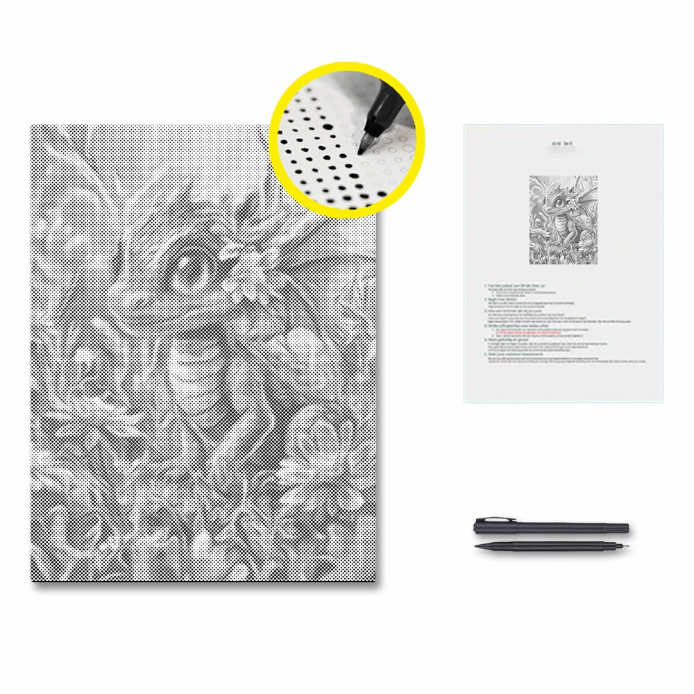 Colorful Dragon Amidst Blossoms - Dot Painting