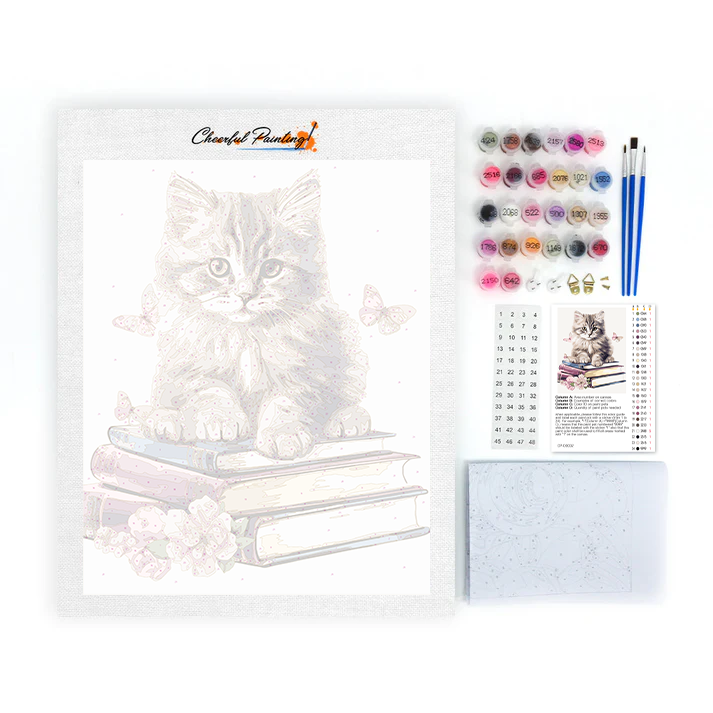 Dernier jour - Clipart de chats mignons avec des livres - Peinture par numéros