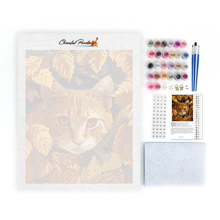 Feuilles et chat - Peinture par numéros