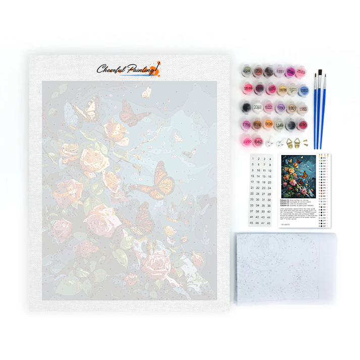 Papillons et roses - Peinture par numéros