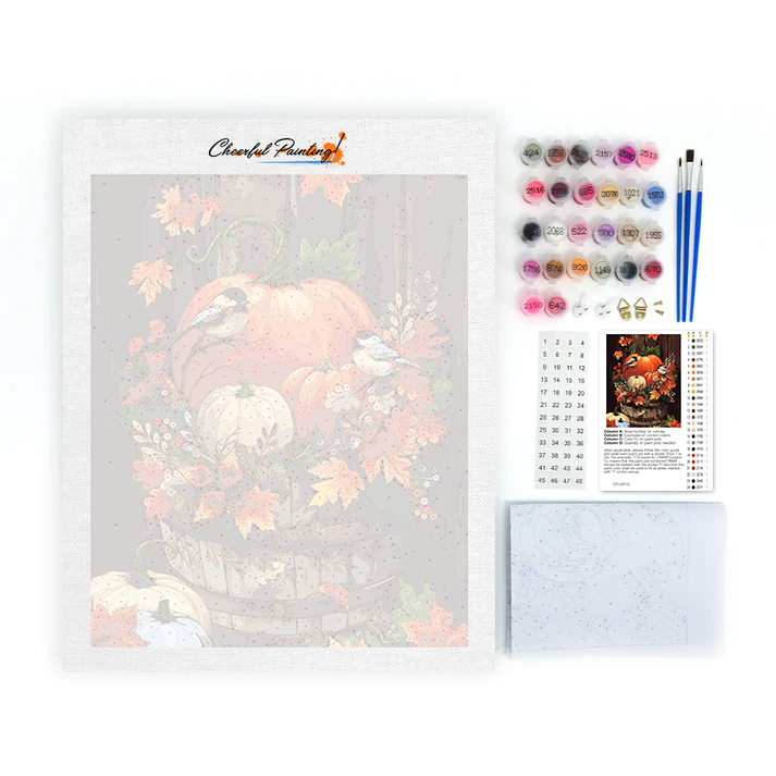Feuilles d'oiseaux de citrouille d'automne - Peinture par numéros