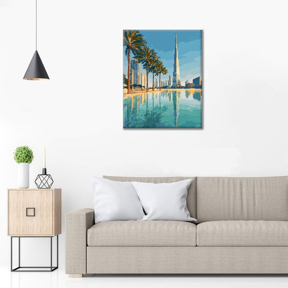 Dubai Skyline Reflections - Paint by Numbers