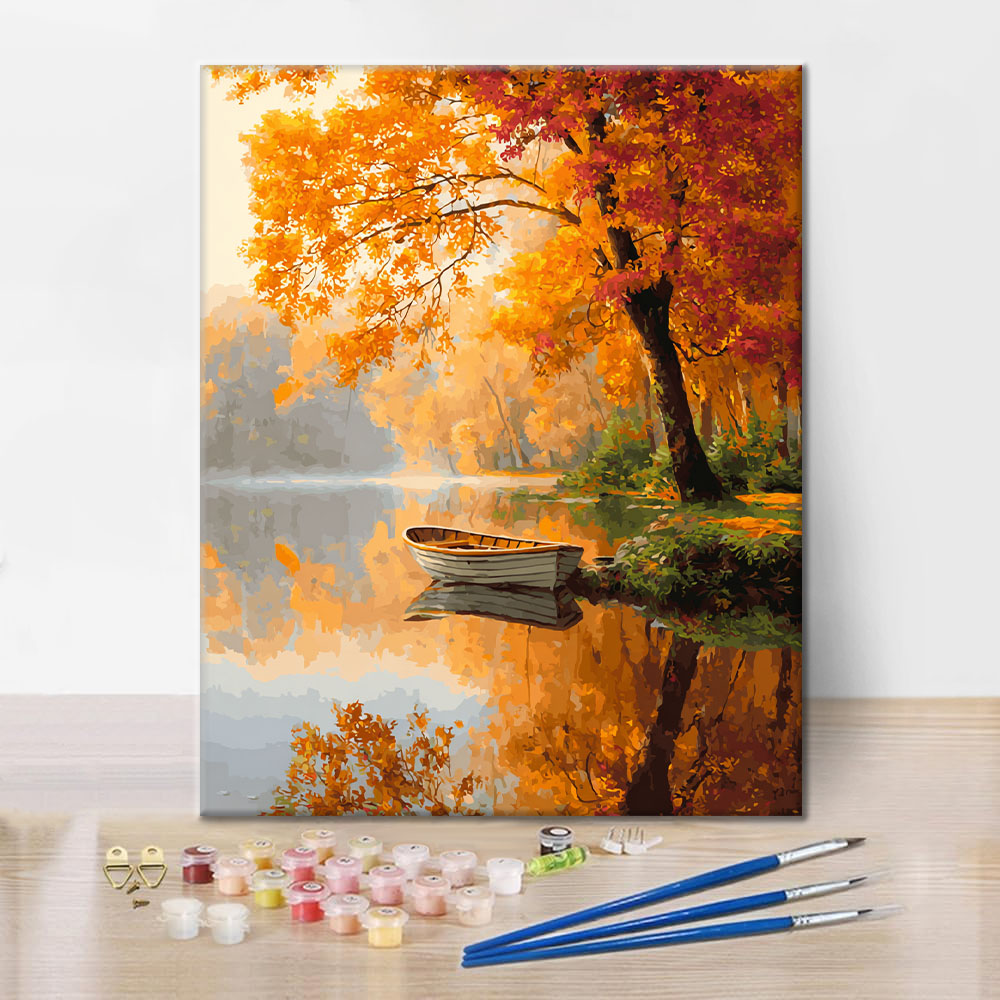 Serene Autumn Boat - Paint by Numbers