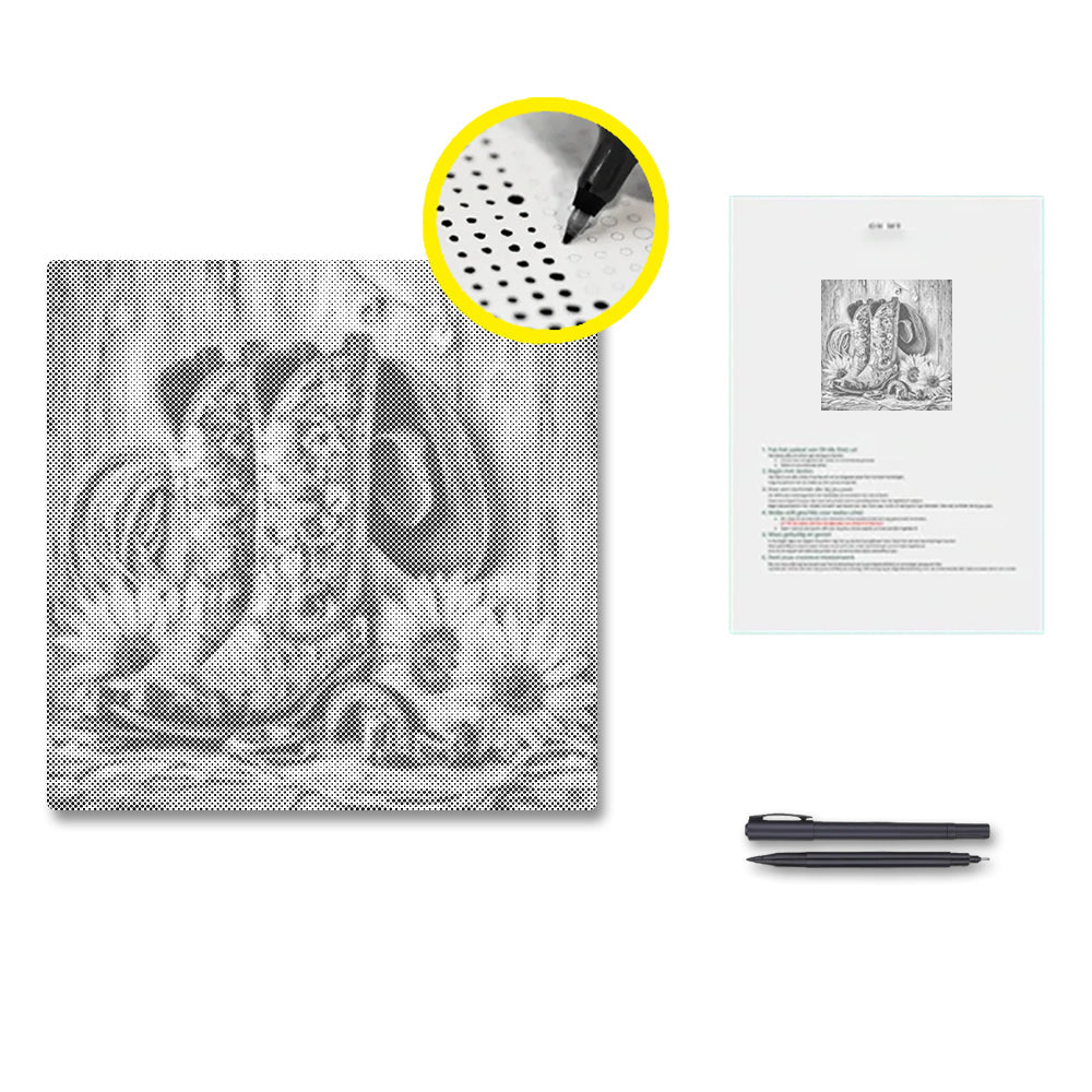 Western Cowboy Gear with Sunflowers - Dot Painting