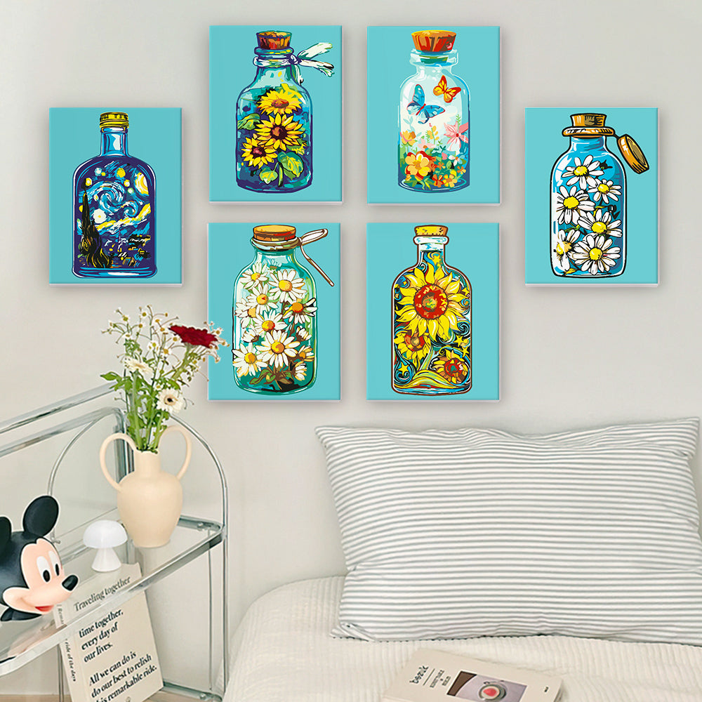 Bottle and flowers (Set of 6)