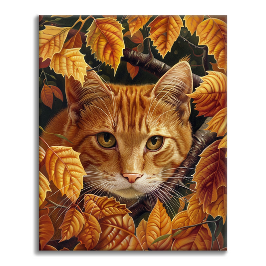 Leaves & Cat - Paint by Numbers