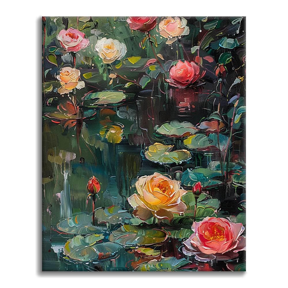 Roses et nénuphars - Peinture par numéros