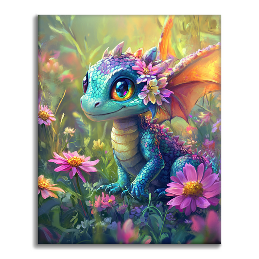 Colorful Dragon Amidst Blossoms - Paint by Numbers