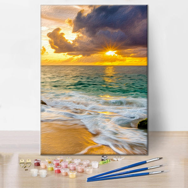 Coucher de soleil sur une plage colorée - Peinture par numéros
