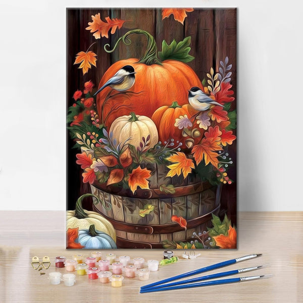 Feuilles d'oiseaux de citrouille d'automne - Peinture par numéros
