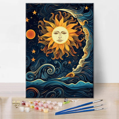 Le soleil et la lune dansent ensemble - Peinture par numéros