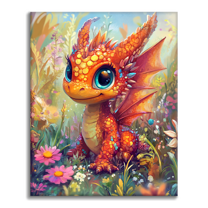 Orange Dragon Puppy in a Flower Wonderland - Paint by Numbers