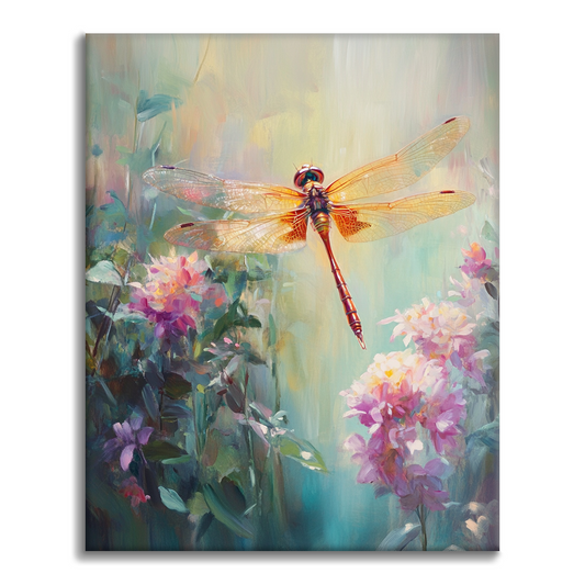 Dragonfly and Flowers - Paint by Numbers