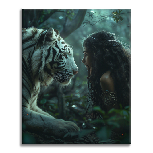 Woman with white tiger - Paint by Numbers