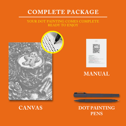 Gingerbread Man and Hot Tea - Dot Painting