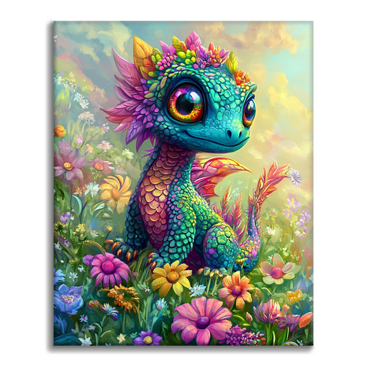 Enchanting Rainbow Dragon in Bloom - Paint by Numbers