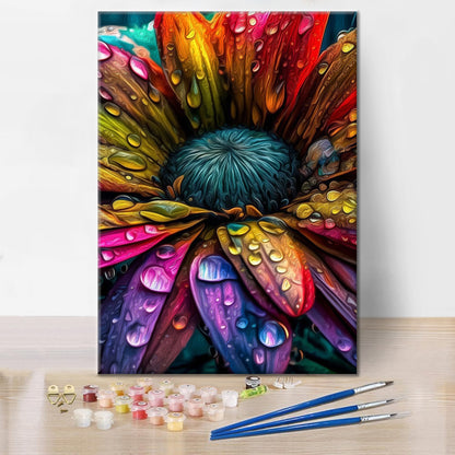 Fleur aux couleurs vives avec des gouttes de pluie - Peinture par numéros