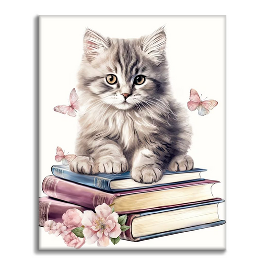 Dernier jour - Clipart de chats mignons avec des livres - Peinture par numéros