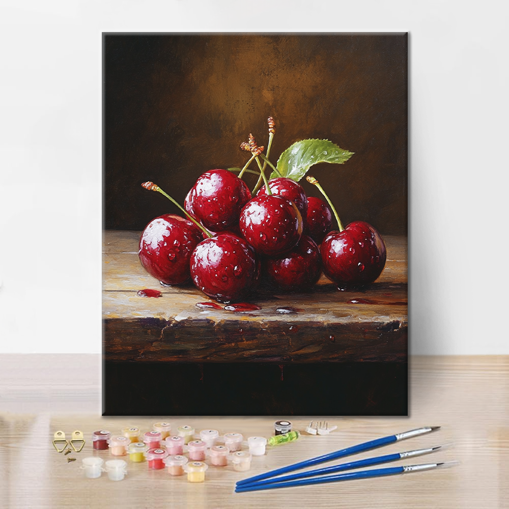 Cherries on Wood - Paint by Numbers