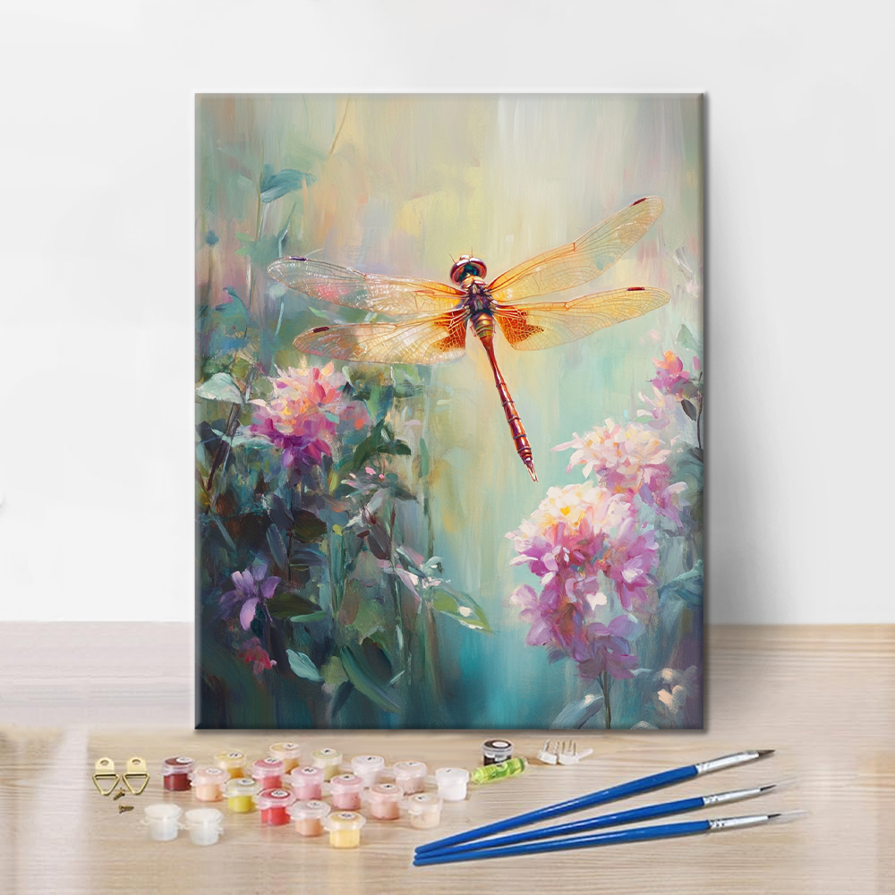 Dragonfly and Flowers - Paint by Numbers