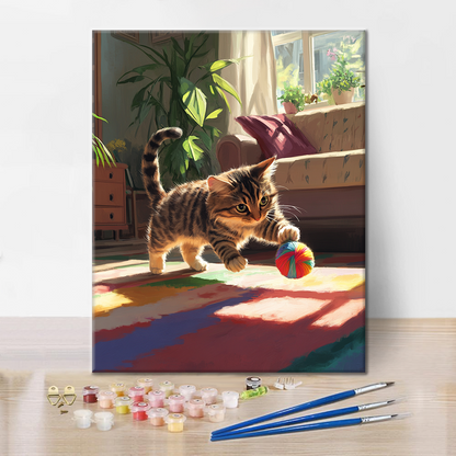 Cat & Colorful Ball - Paint by Numbers