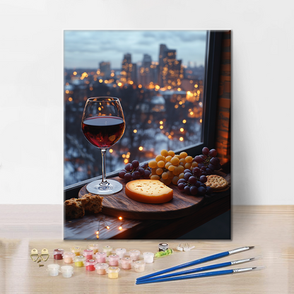 Wine, Cheese & City Lights - Paint by Numbers