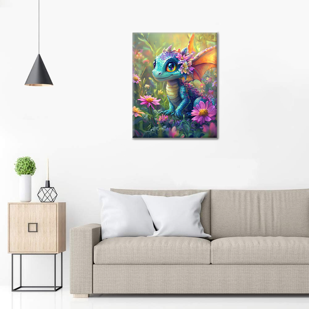 Colorful Dragon Amidst Blossoms - Paint by Numbers