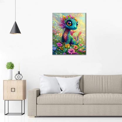 Enchanting Rainbow Dragon in Bloom - Paint by Numbers