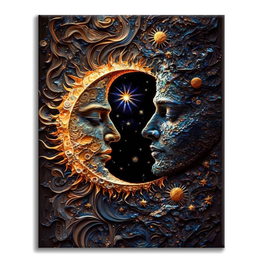 Harmonie Céleste Soleil Et Lune Solaire - Peinture par Numéros