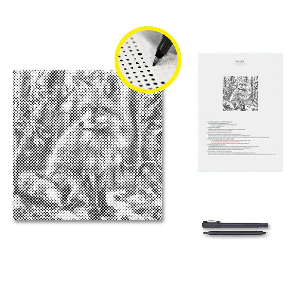 Fox In A Snowy Forest - Dot Painting