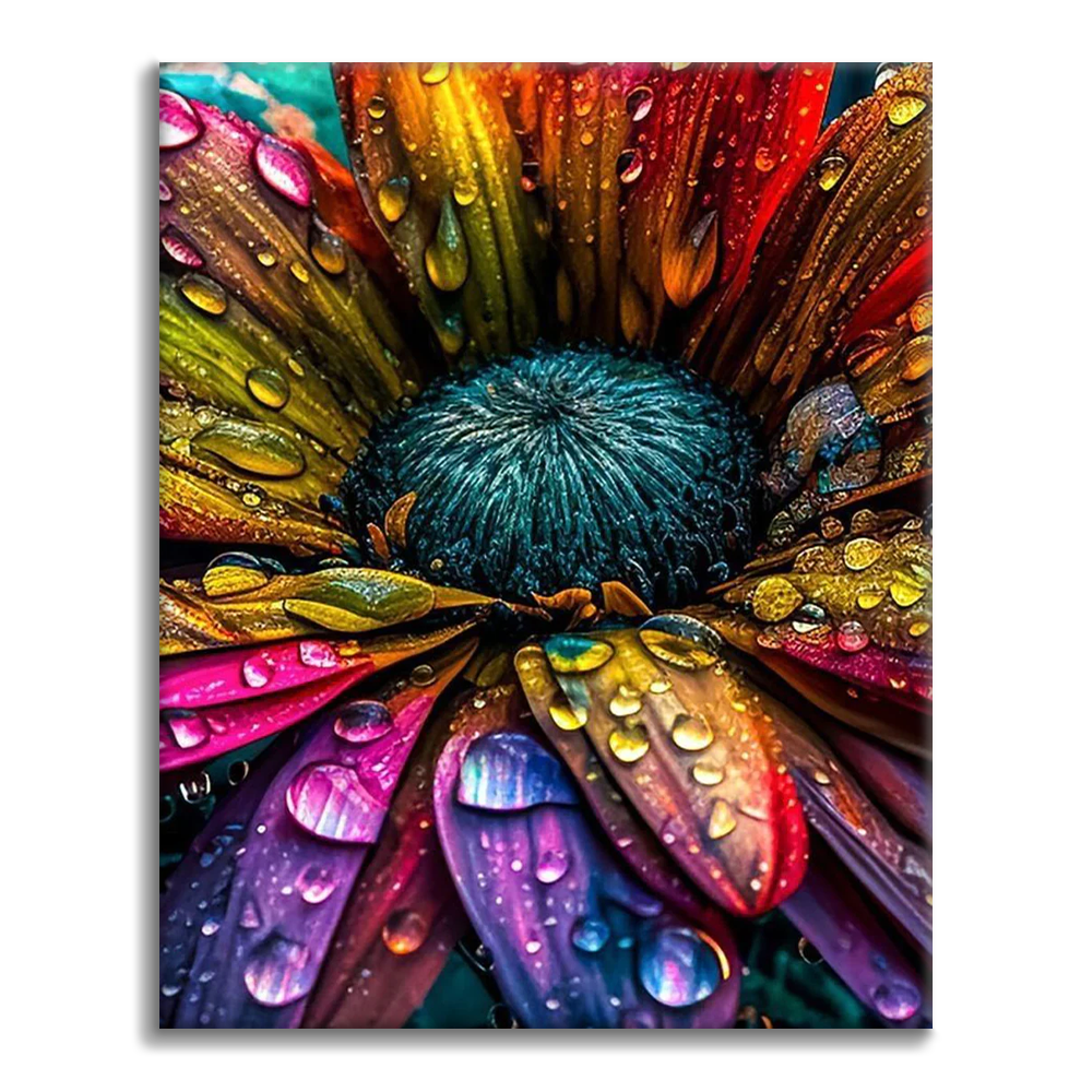 Fleur aux couleurs vives avec des gouttes de pluie - Peinture par numéros