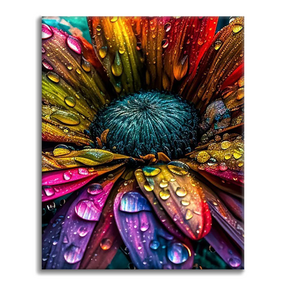 Fleur aux couleurs vives avec des gouttes de pluie - Peinture par numéros