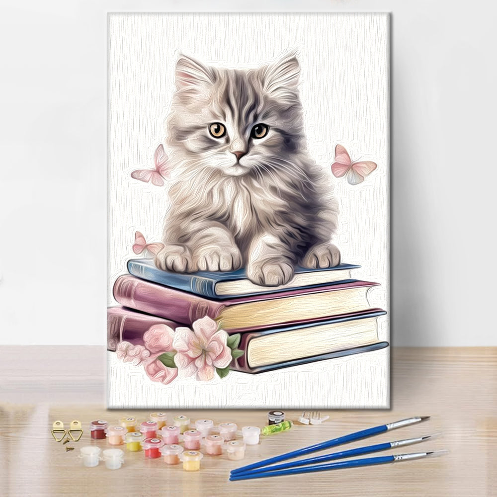 Dernier jour - Clipart de chats mignons avec des livres - Peinture par numéros