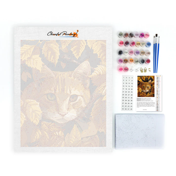 Leaves & Cat - Paint by Numbers