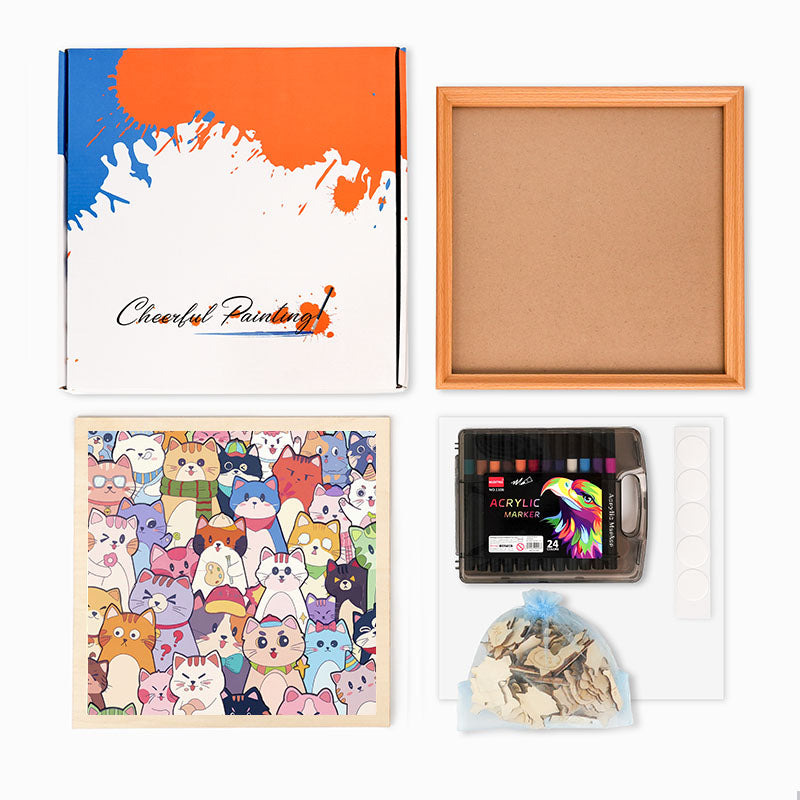 Whimsical Cats - Wooden Coloring Puzzle