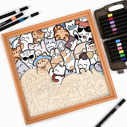 Lazy Cats - Wooden Coloring Puzzle