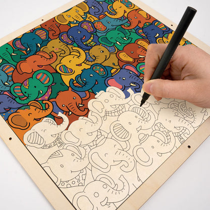 Elephant Party - Wooden Coloring Puzzle