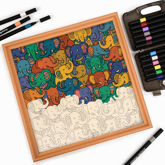 Elephant Party - Wooden Coloring Puzzle