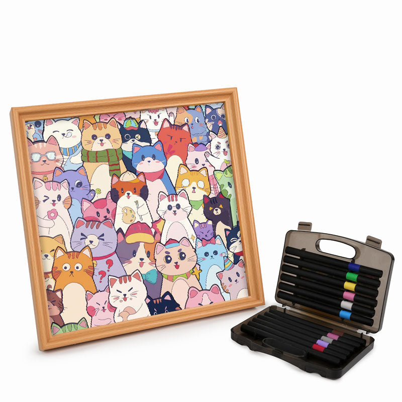 Whimsical Cats - Wooden Coloring Puzzle