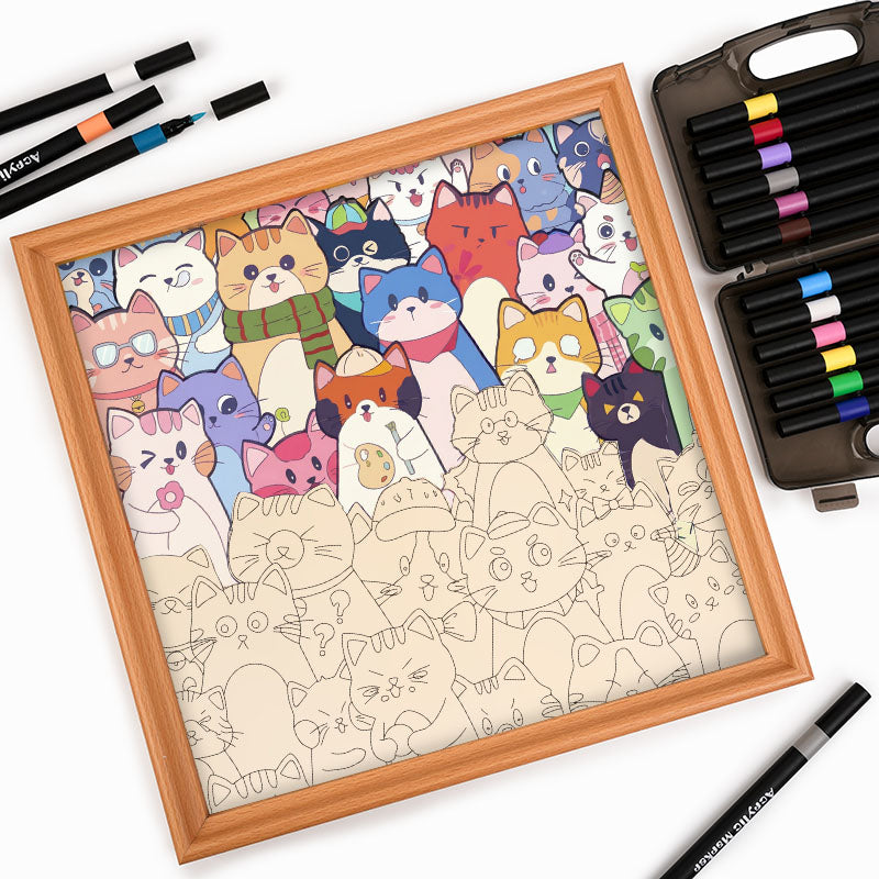 Whimsical Cats - Wooden Coloring Puzzle