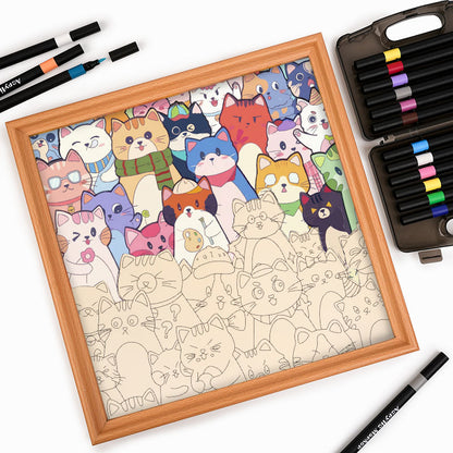 Whimsical Cats - Wooden Coloring Puzzle