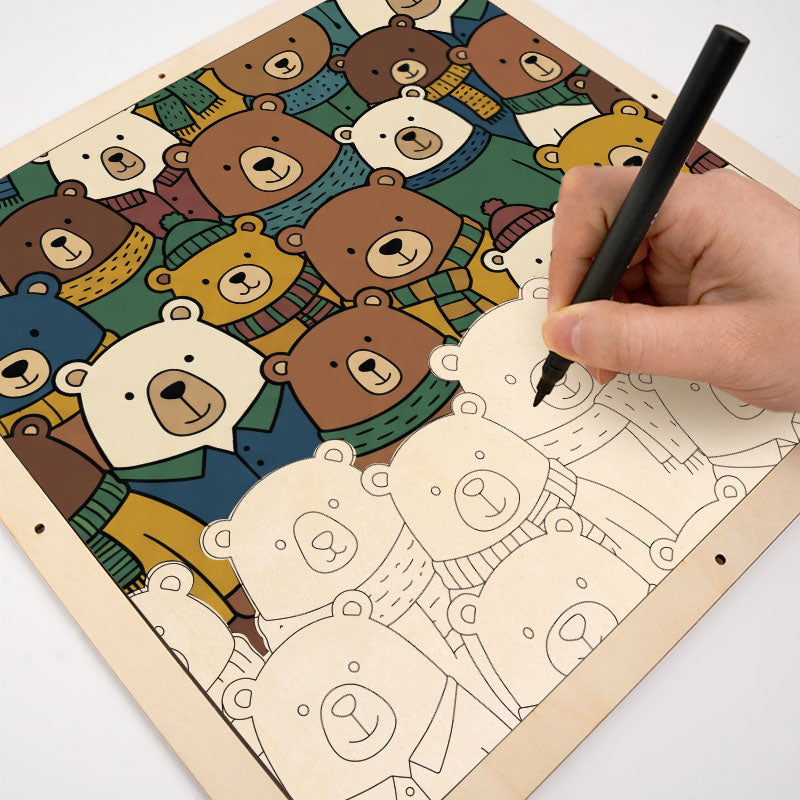 Scarf Bears - Wooden Coloring Puzzle
