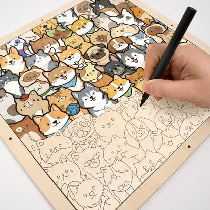 Tiny Puppy World - Wooden Coloring Puzzle