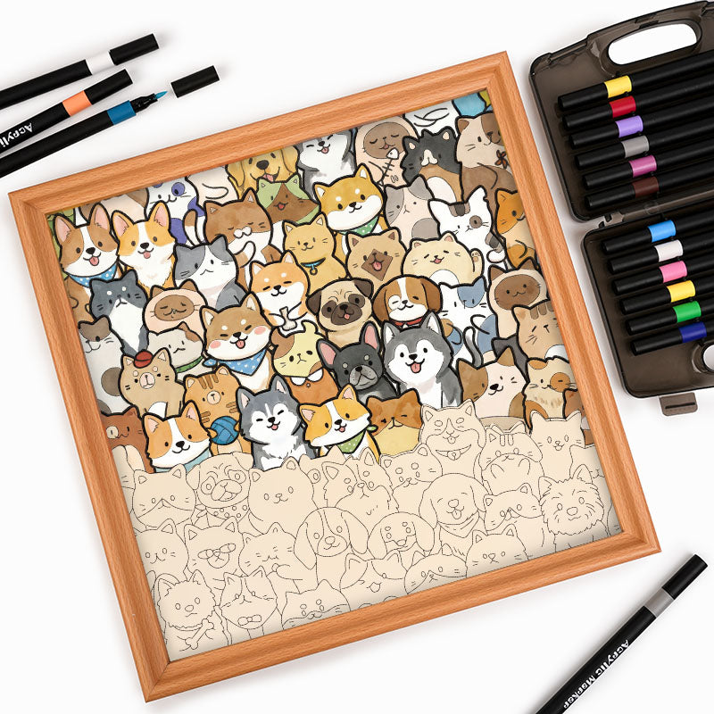 Tiny Puppy World - Wooden Coloring Puzzle