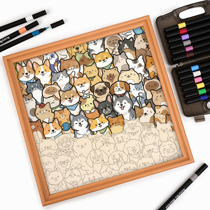 Tiny Puppy World - Wooden Coloring Puzzle